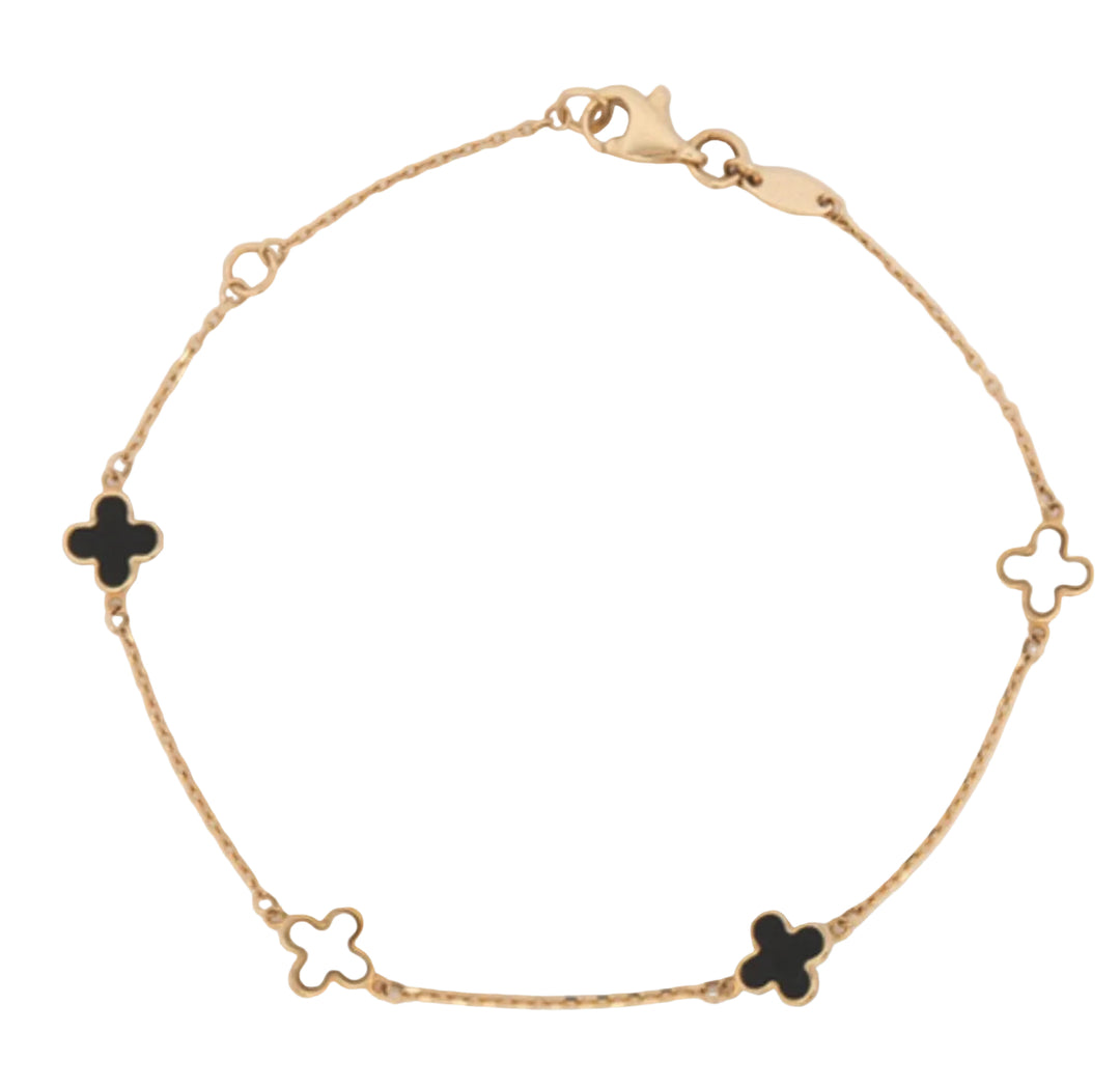 14k Yellow Gold Onyx and Mop Bracelet