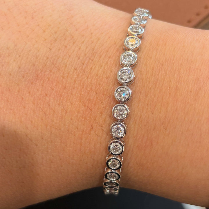 14K White Gold Lab Diamond Round Bezel Tennis Bracelet