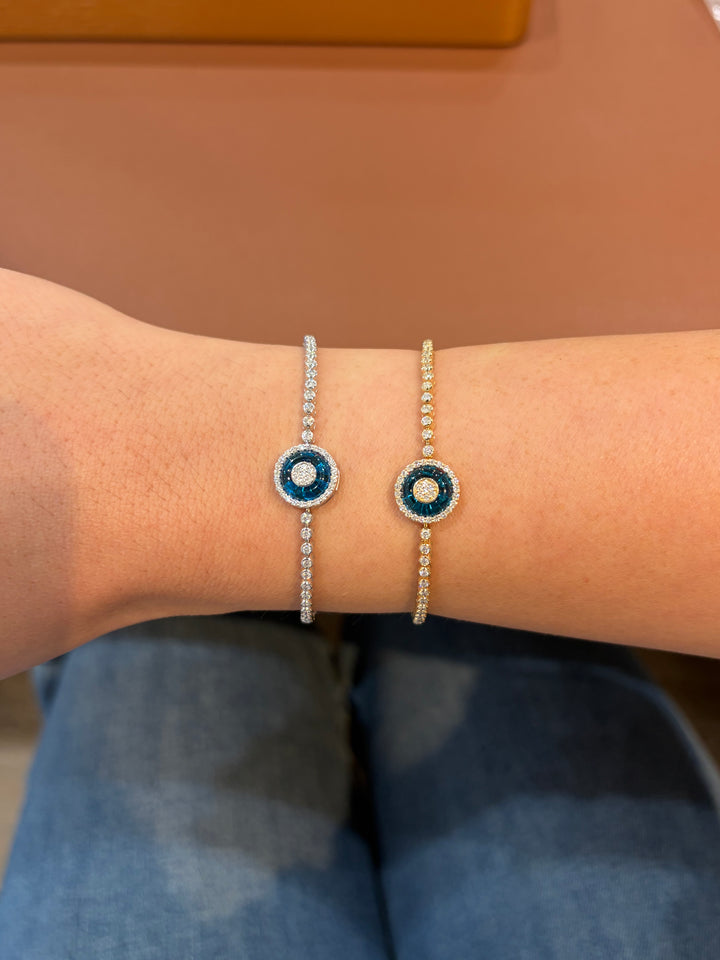 14K Gold Diamond Evil Eye Tennis Link Bracelet