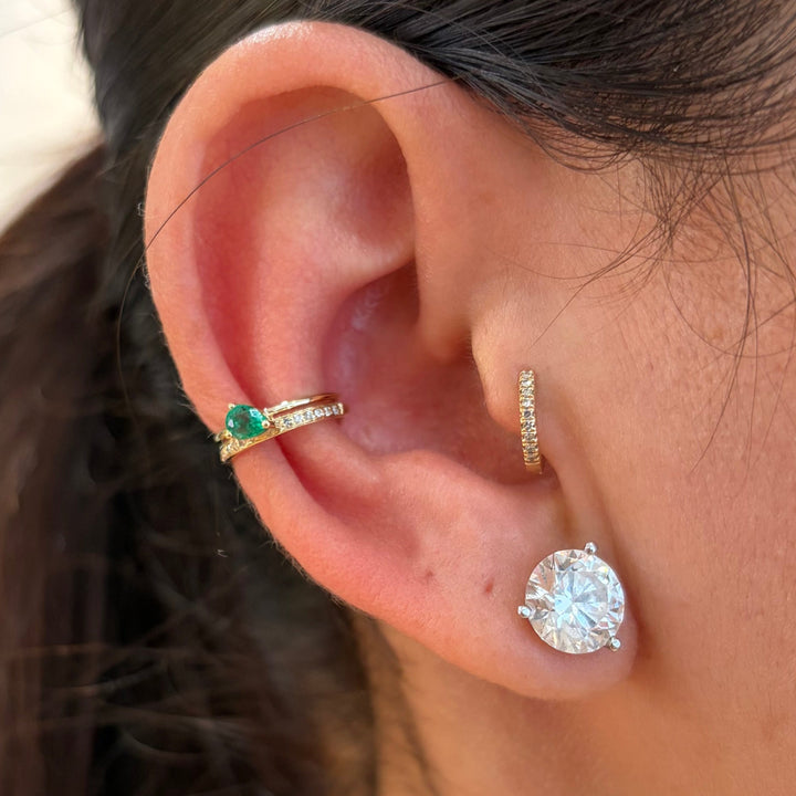14K Yellow Gold  Pear Prong Emerald Earring Cuff