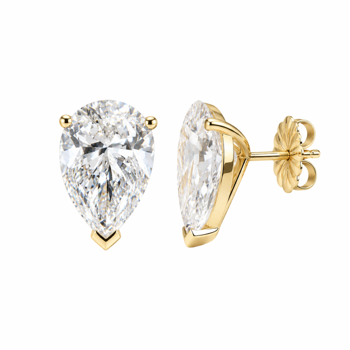 14K Yellow Gold 10.08cts Pear Cut Studs Pushback Earrings