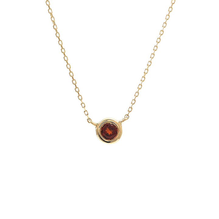 14K Gold Round Bezel Garnet Necklace