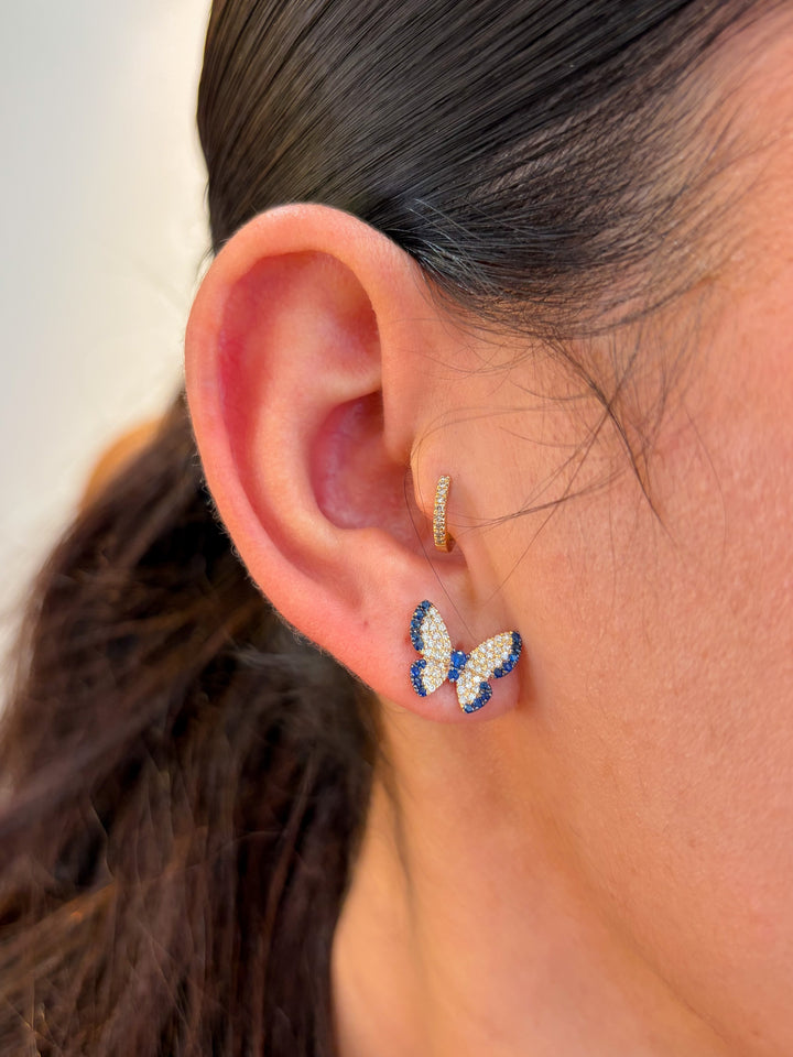 14K Yellow Gold Sapphire And Diamond Butterfly Earrings