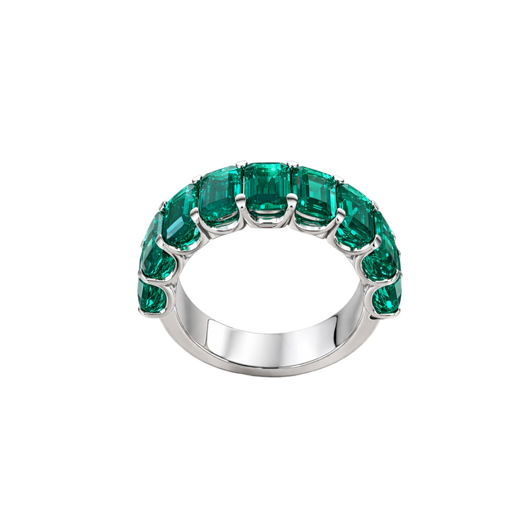 14K White Gold Lab Emeralds Band Ring