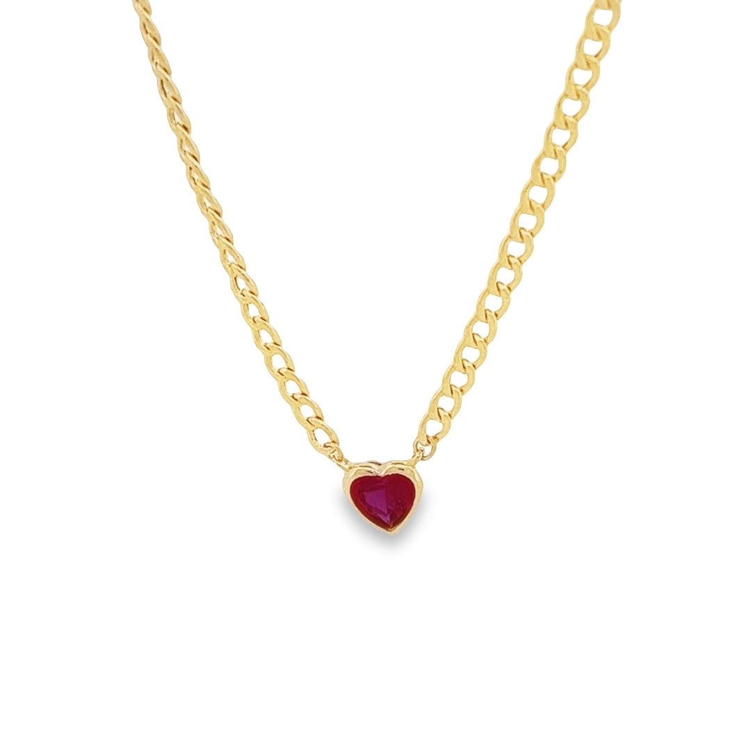 Fancy Red Cz Heart + Cuban link necklace