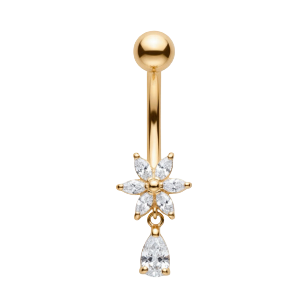14K Yellow Gold Zirconia Belly Piercing