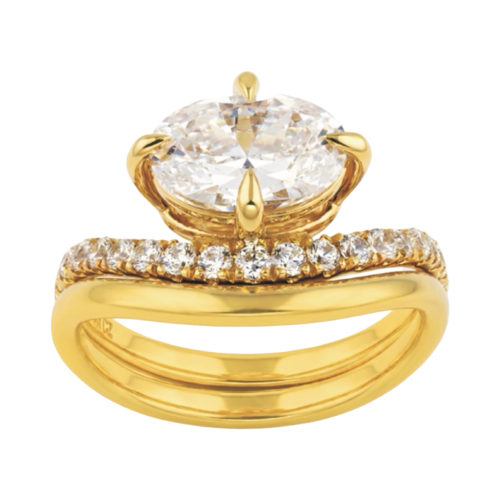 14K Yellow Gold Lab Diamond Rings Set Oval Cut