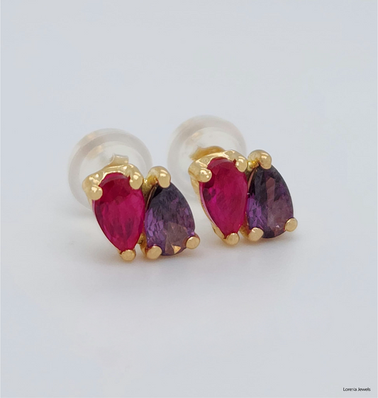 18K Red Doble Pear Earrings