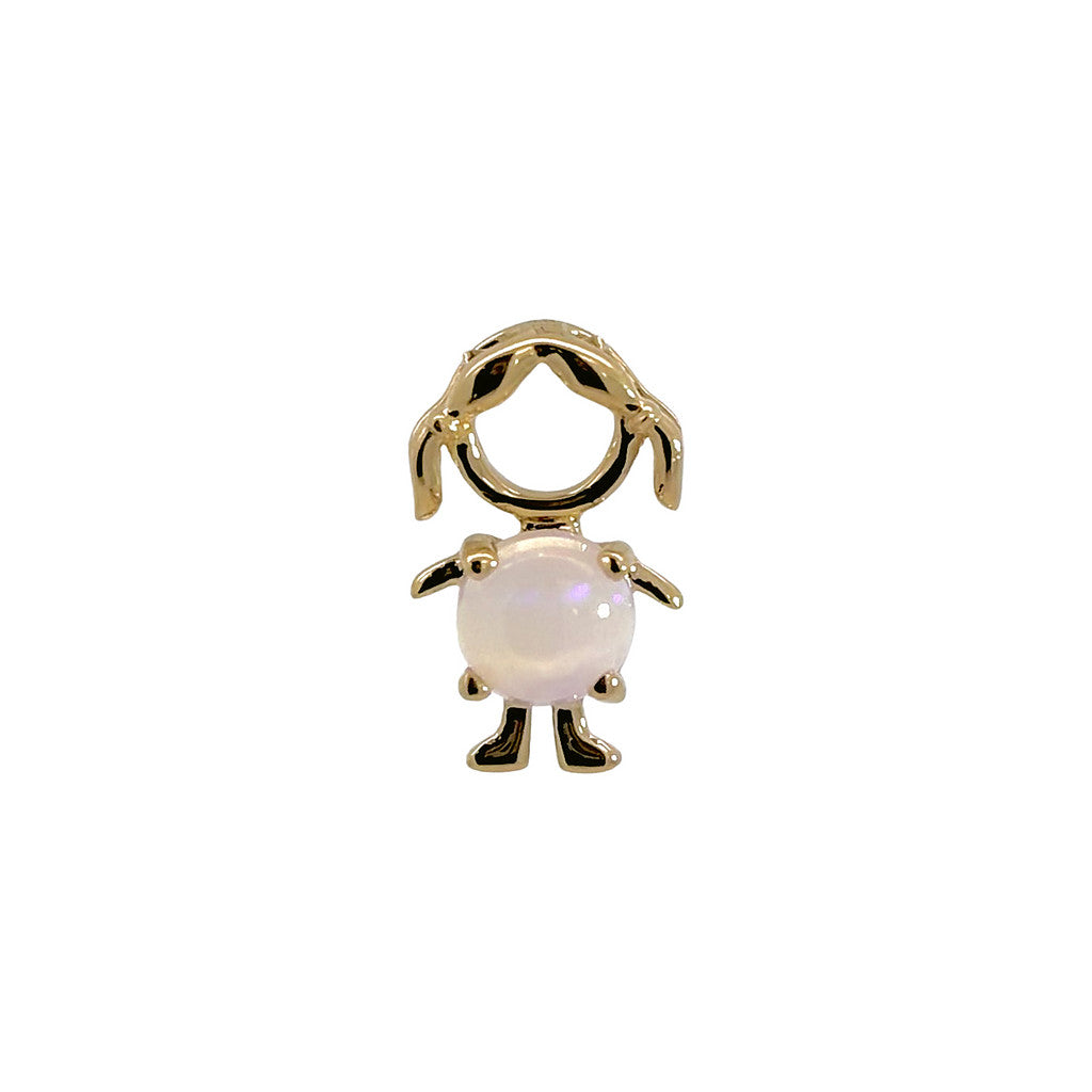 14K Yellow Gold Birthstone Round Prong Opal Girl Pendant October