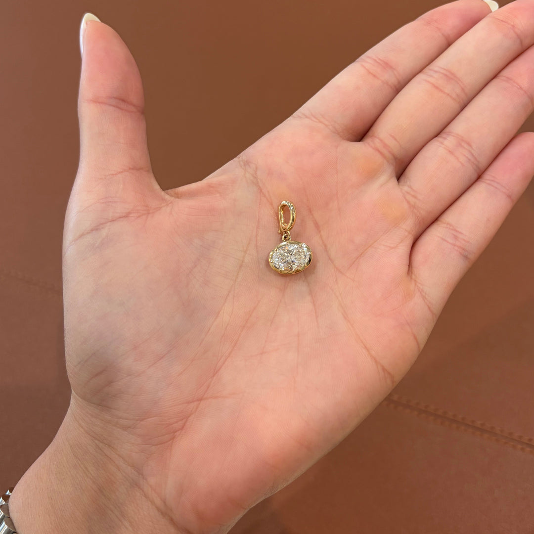 14K Yellow Gold Oval Bezel Lab Grown Diamond 2.00ct Clip Pendant
