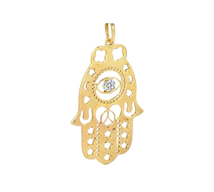 14k Gold + Diamond Hamsa hand