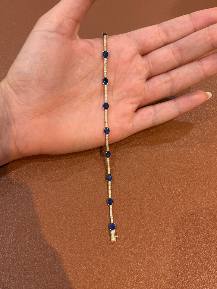 14K Yellow Gold Diamonds and Sapphire Bracelet