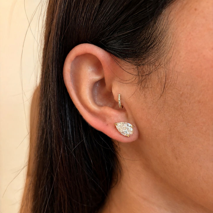 14K Yellow Gold Pear Shape Lab Diamond Studs Earrings Pushbacks