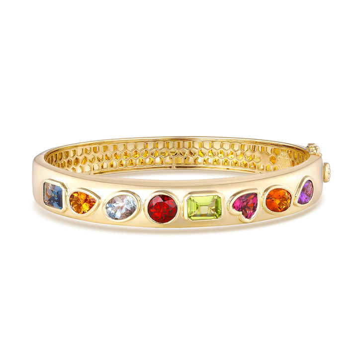14K Yellow Gold Multi Shape Stones Bangle