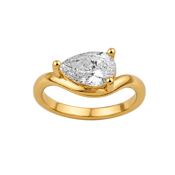 14K Yellow Gold Pear Shape Lab Diamond Pinky Ring