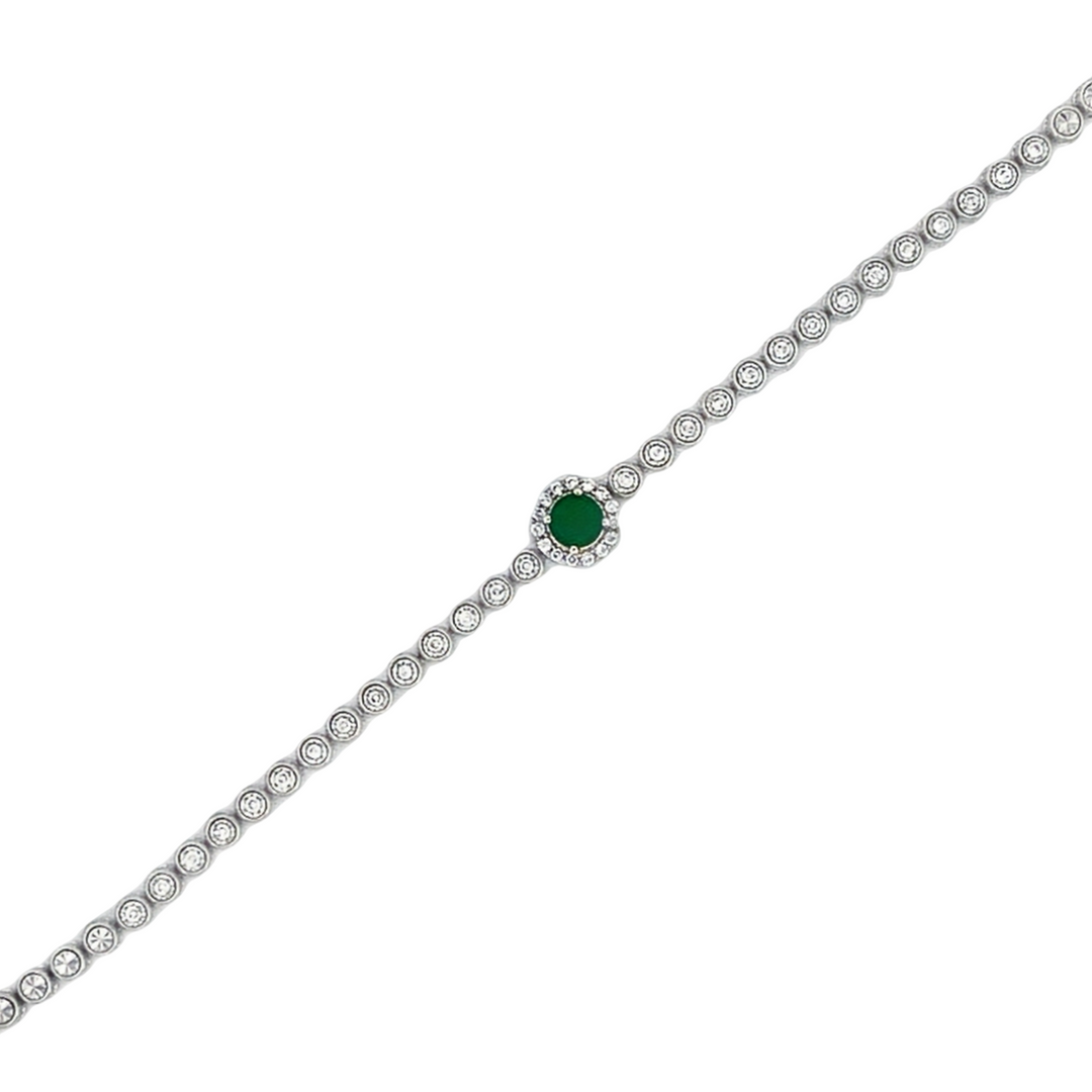 14K White Gold Emerald and Diamond Tennis Bracelet