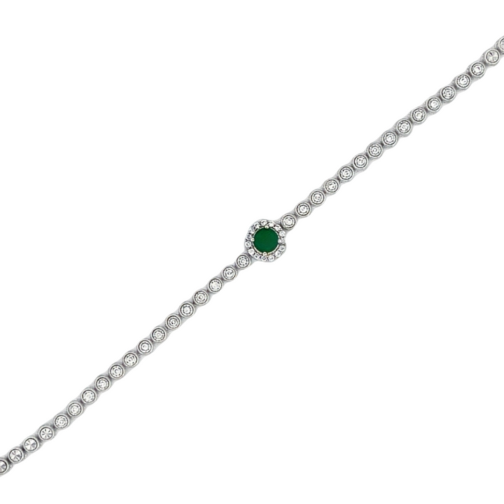 14K White Gold Emerald and Diamond Tennis Bracelet