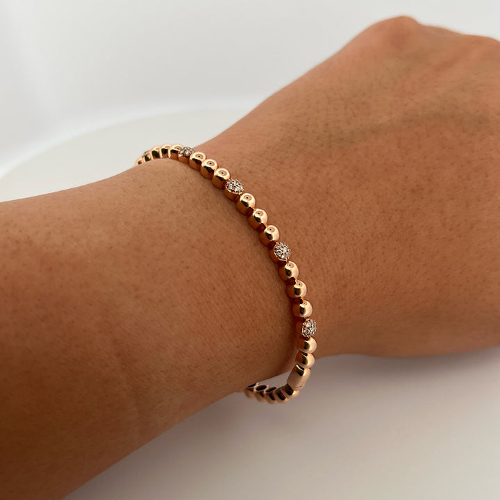 14K Rose Gold and Diamond 0.22ct Balls Bangle