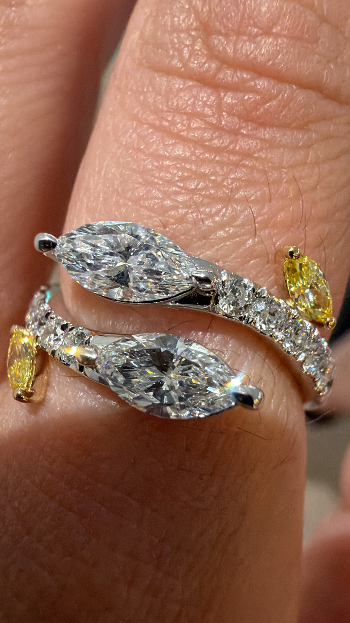 14K White Gold Lab Diamond Fancy Yellow Marquise Ring