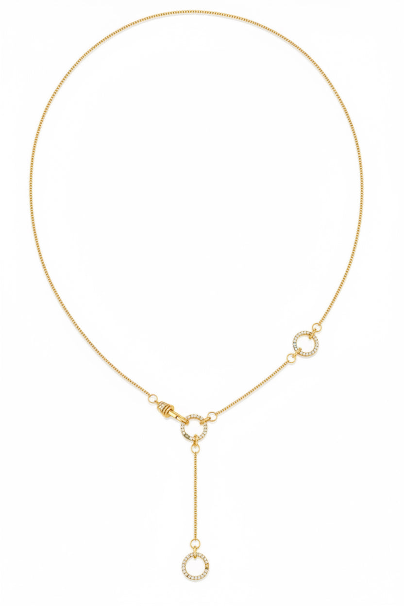 14K Yellow Gold and Diamonds Interlocking O-Ring Lariat Strand Necklace