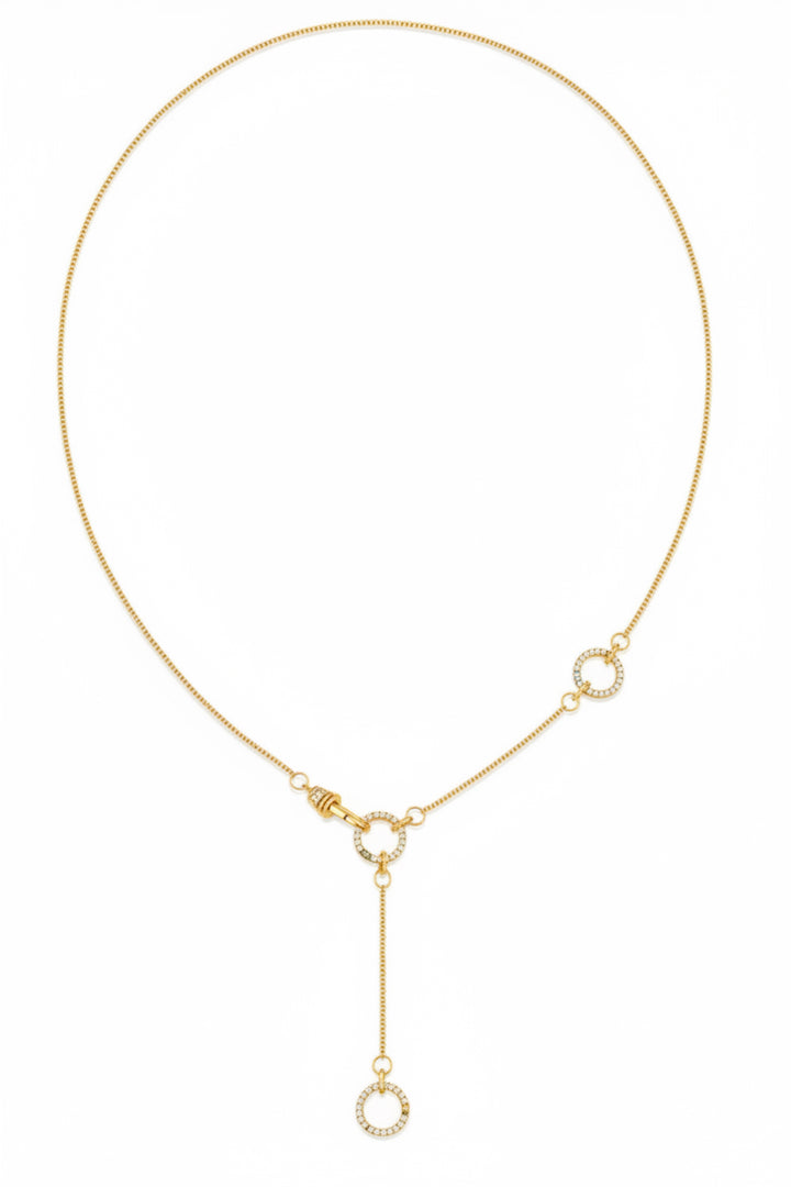 14K Yellow Gold and Diamonds Interlocking O-Ring Lariat Strand Necklace