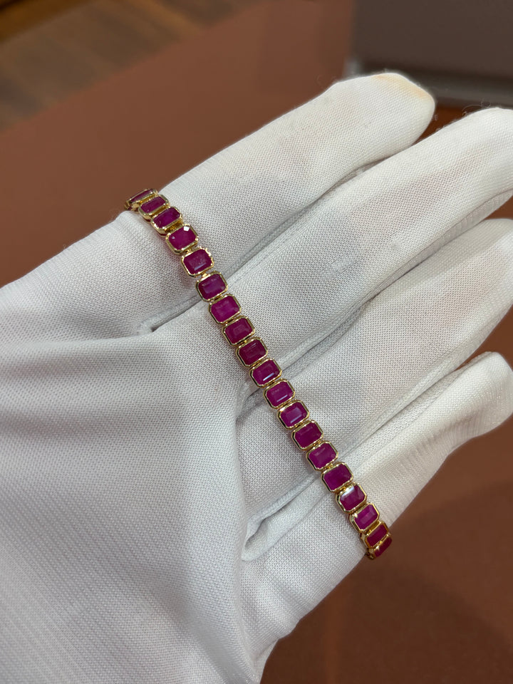 14K Yellow Gold Ruby 12.10ct Tennis Bracelet