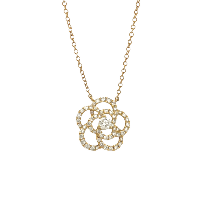18K Yellow Gold 0.55 ct Rosetta Flower Rose Diamond Necklace