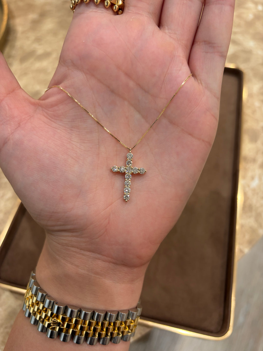 14K Yellow Gold Lab Diamond Cross Necklace
