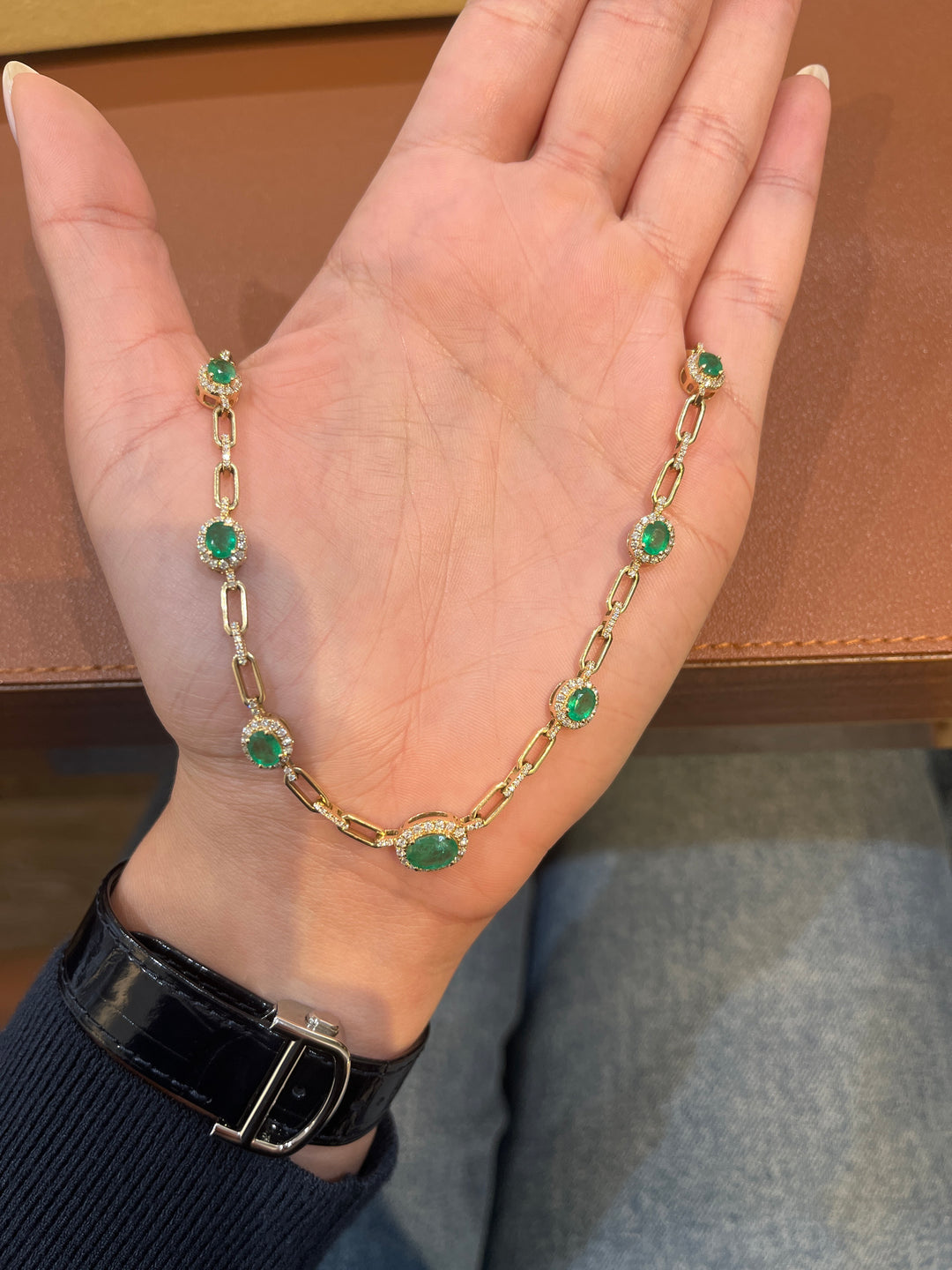 14K Yellow Gold Exclusive Emeralds and Diamonds Necklace