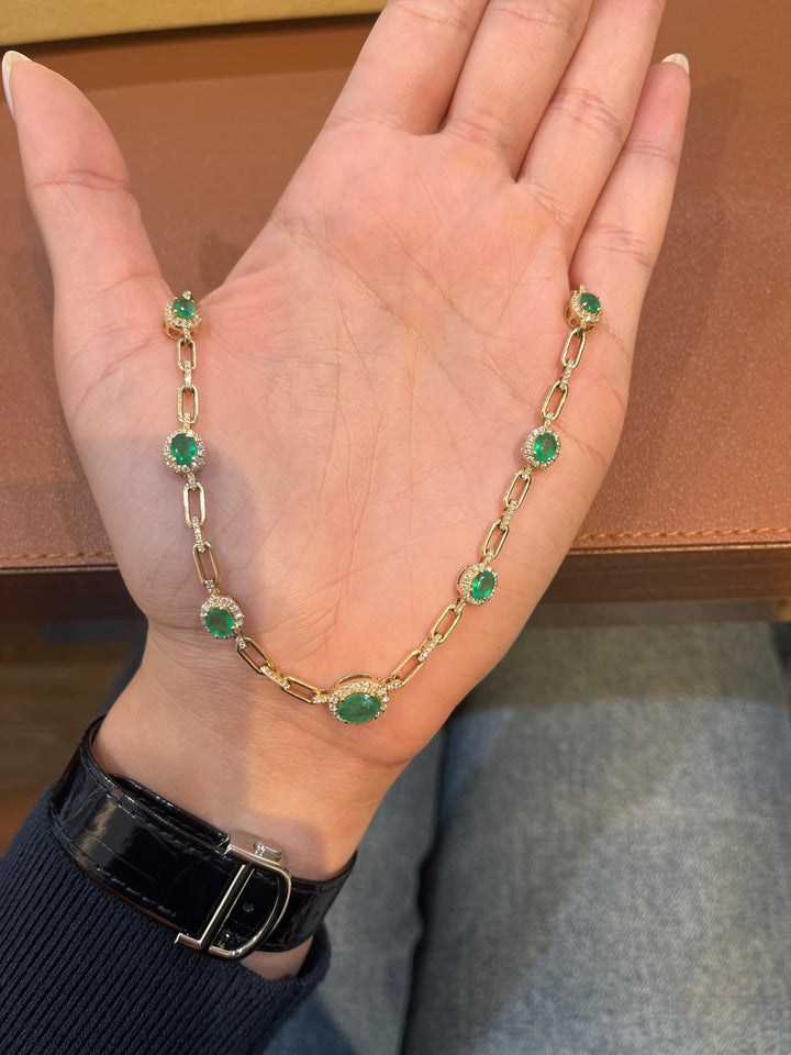 14K Yellow Gold Exclusive Emeralds and Diamonds Necklace