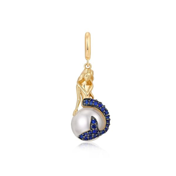 14K Yellow Gold Pearl Mermaid  Pendant