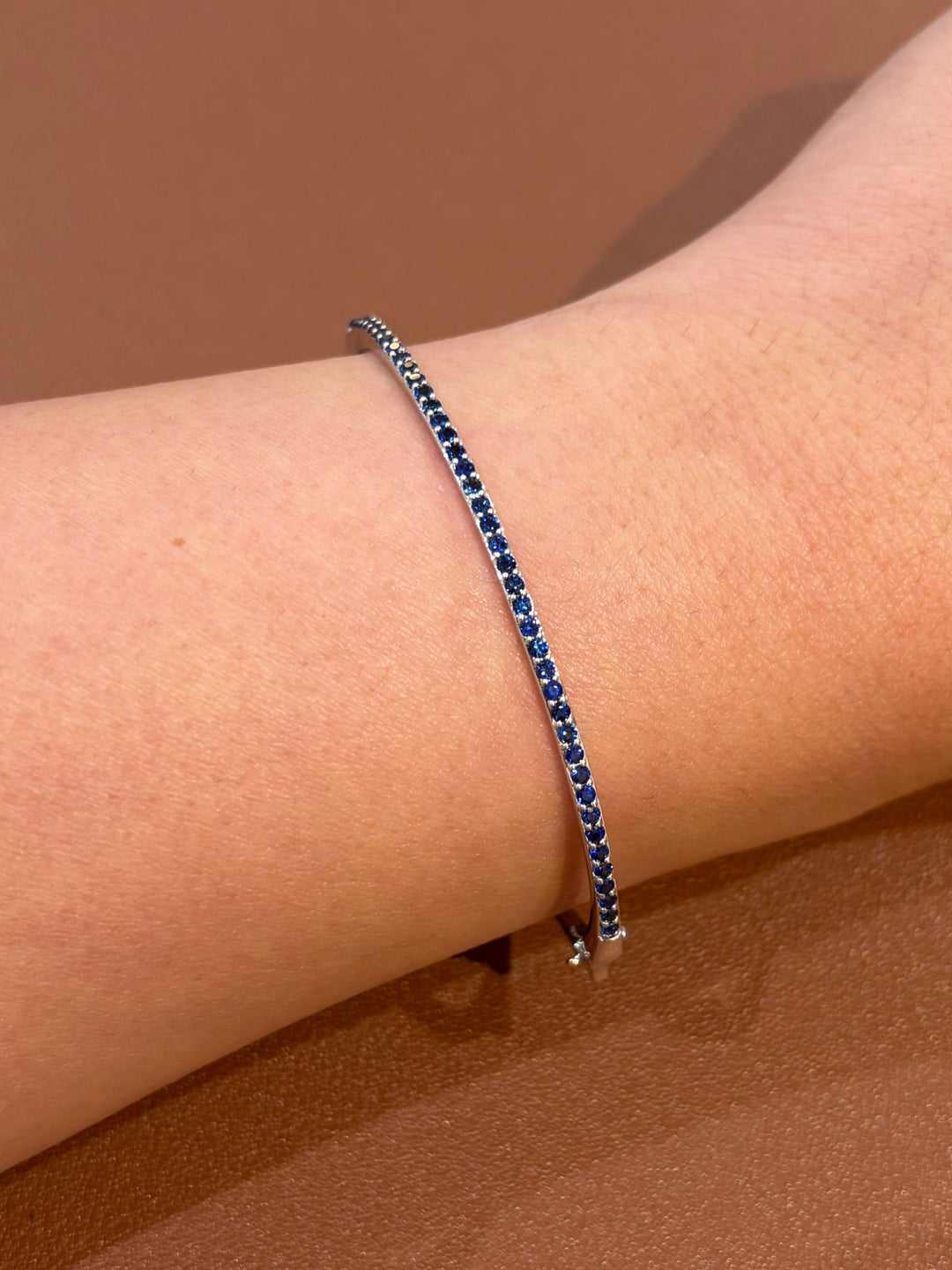 14K White Gold Sapphire Bangle Bracelet