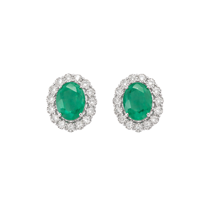 14K White Gold Emerald and Diamonds Earrings Pushbacks