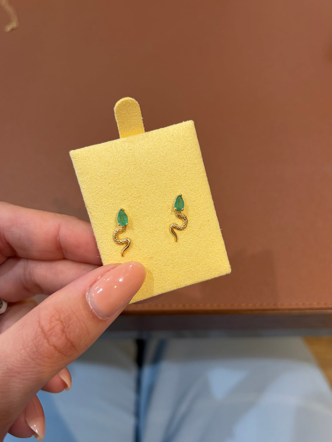 18K Yellow Gold Emerald Snake Earrings Pushbacks