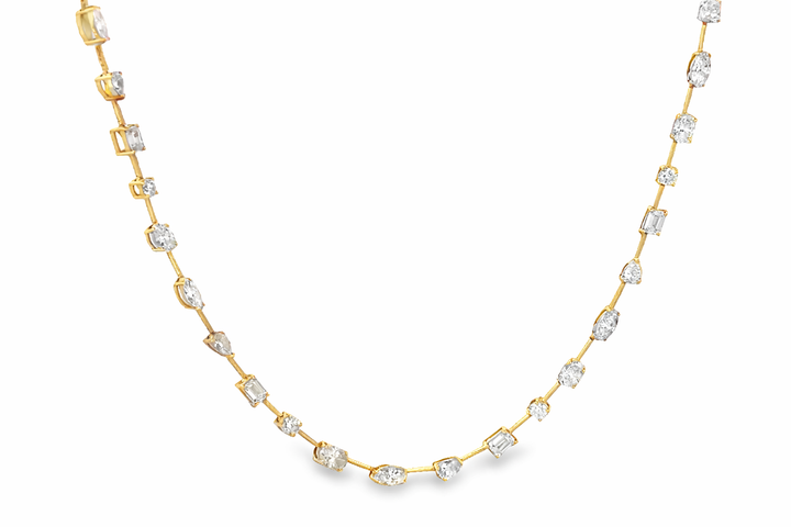 14K Yellow Gold Lab Diamond Multi Shape Tennis Chain Necklace