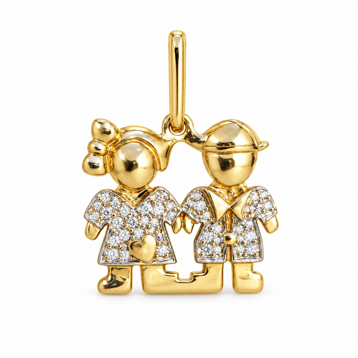 14K Yellow Gold and Diamonds Boy and Girl Pendant Charm
