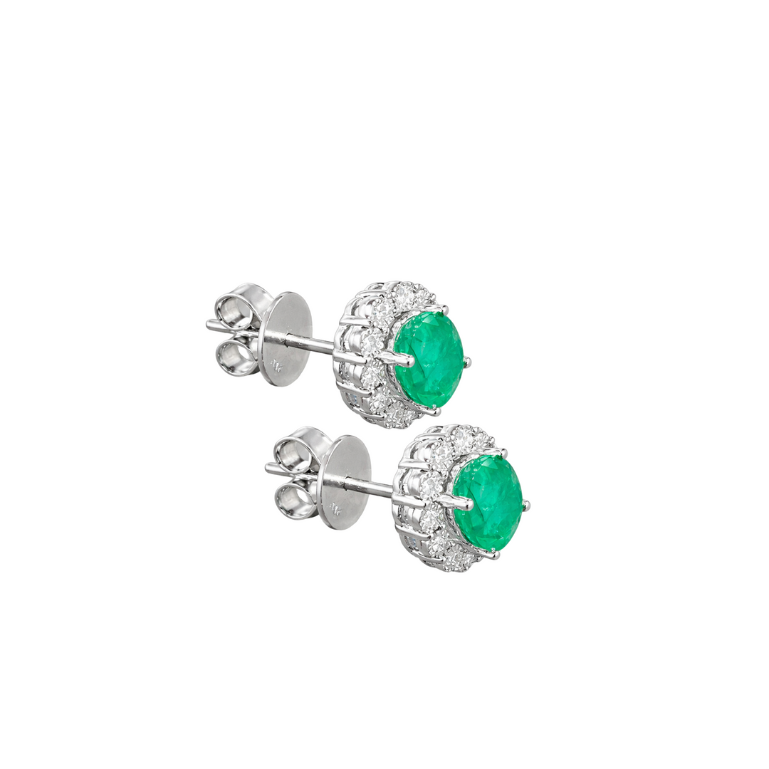 14K White Gold Emerald and Diamonds Earrings Pushbacks