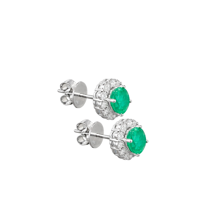 14K White Gold Emerald and Diamonds Earrings Pushbacks