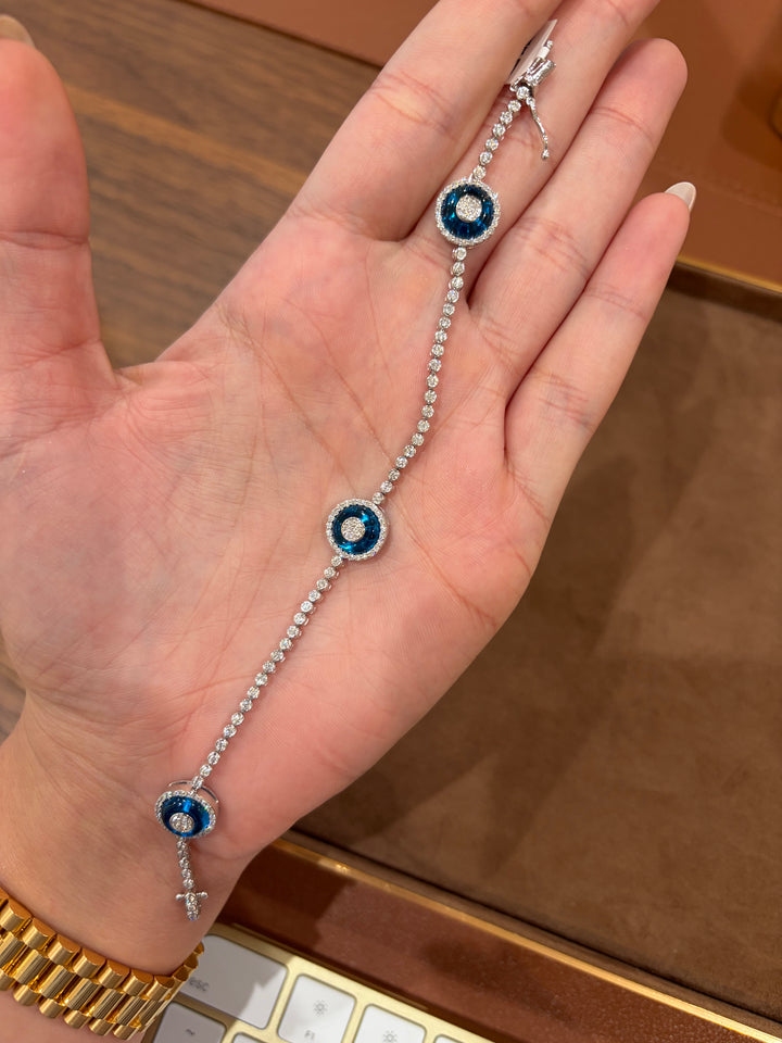 14K Gold Diamond Evil Eye Tennis Link Bracelet