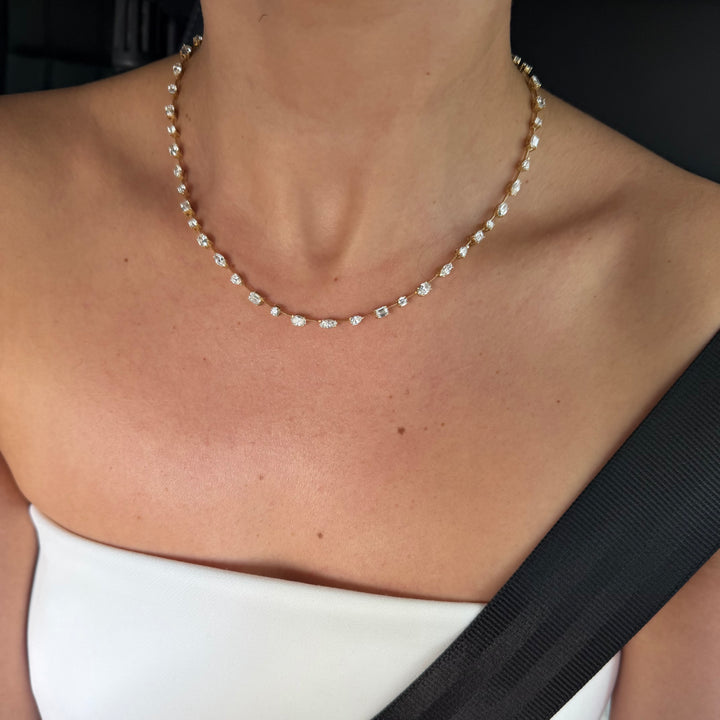 14K Yellow Gold Lab Diamond Multi Shape Tennis Chain Necklace