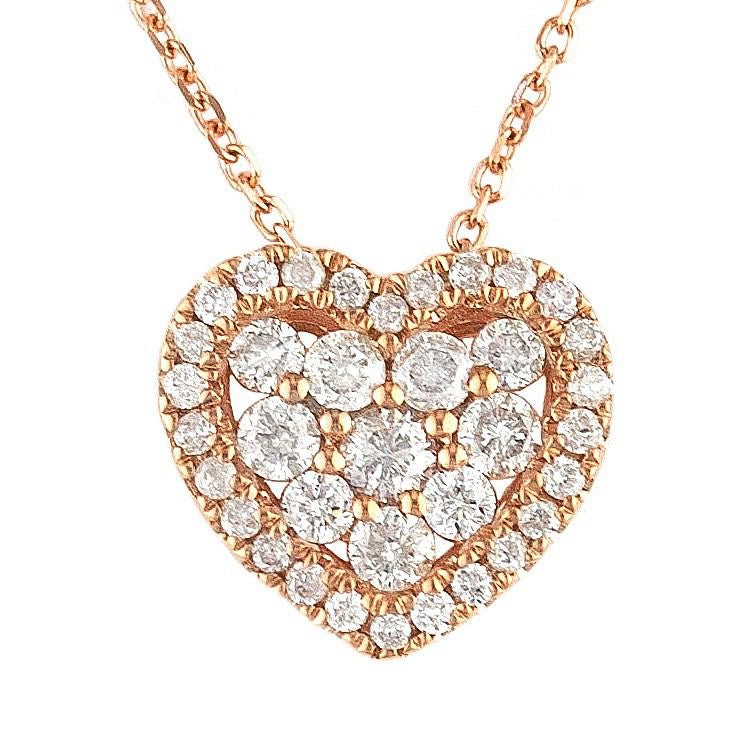 14K Rose Gold Heart Micro Pave Diamond Necklace