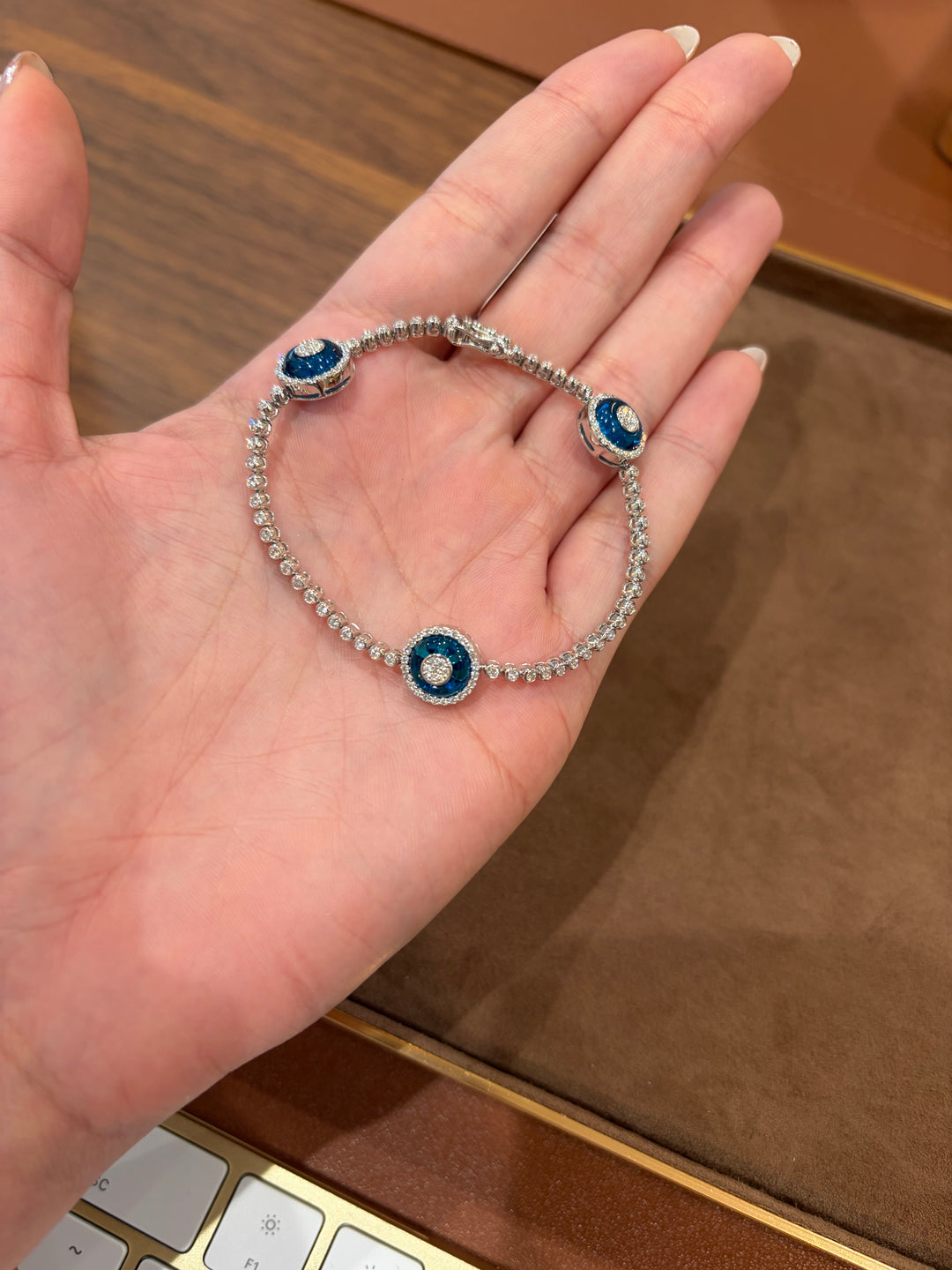 14K Gold Diamond Evil Eye Tennis Link Bracelet