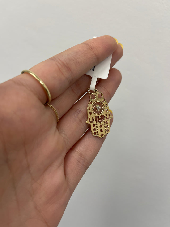14k Gold + Diamond Hamsa hand