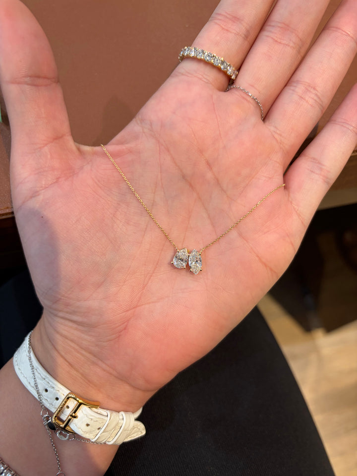14K Yellow Gold Lab Diamond Toi et Moi Marquise and Pear Cut Necklace