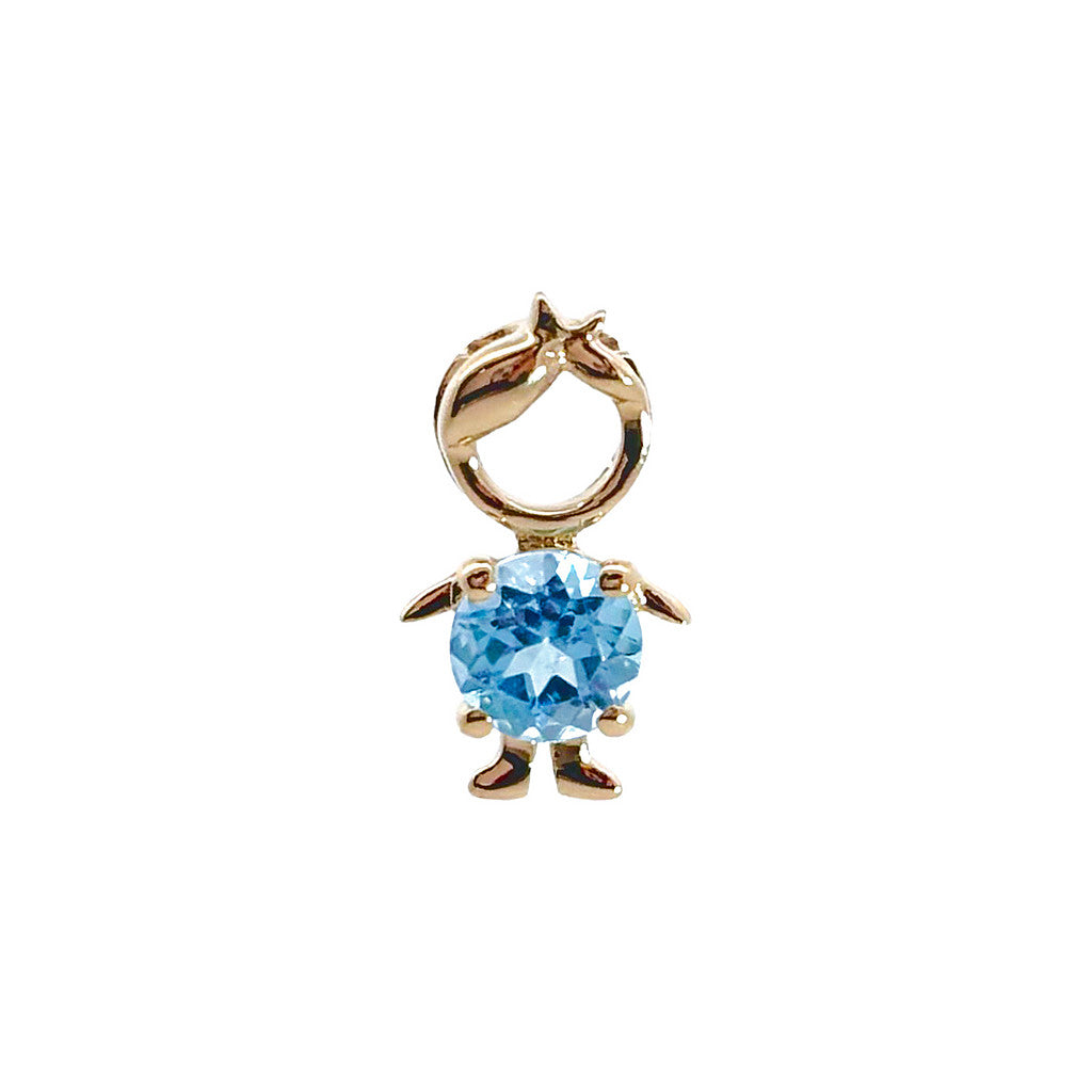 14K Yellow Gold Birthstone Round Prong Blue Topaz Boy Pendant December