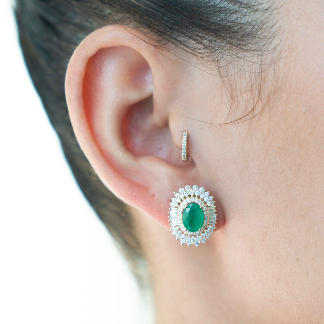 14K  1.15 ct Diamond Emerald 2.05 ct Earrings Diana Inspired pushback
