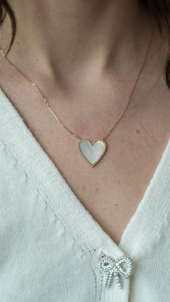 14K Diamond Heart With Mother Of Pearl Necklace