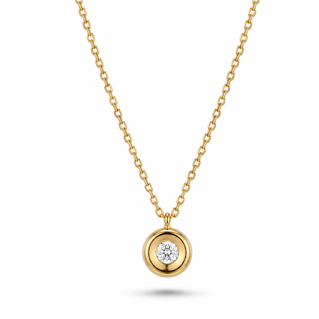 18K Yellow Gold and Diamond Bezel Necklace
