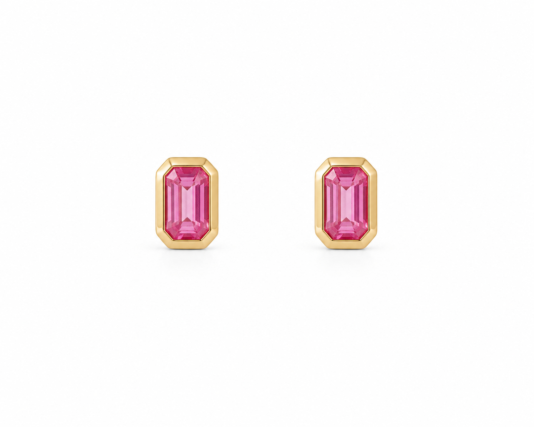14K Yellow Gold and Pink Sapphire Earrings Pushbacks