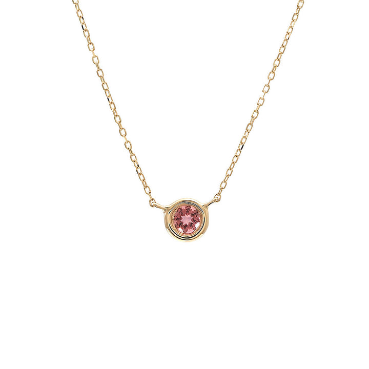14K Gold Round Bezel Pink Tourmaline Necklace